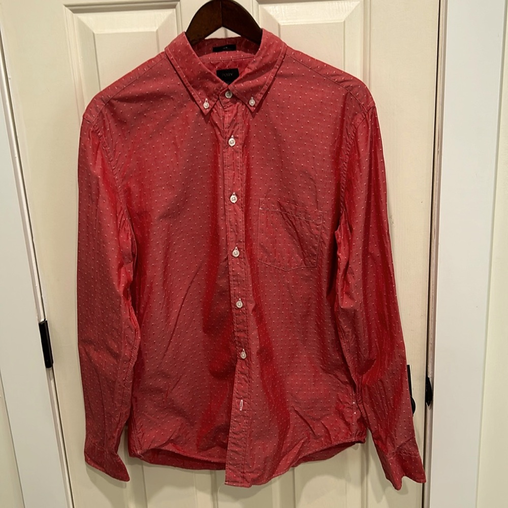 J Crew men’s button down shirt. Red to light red color. Size L/Slim fit
